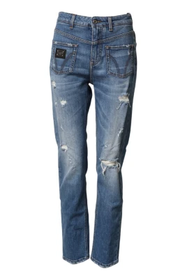 Jeans i tvättad bomullsdenim med slitningar