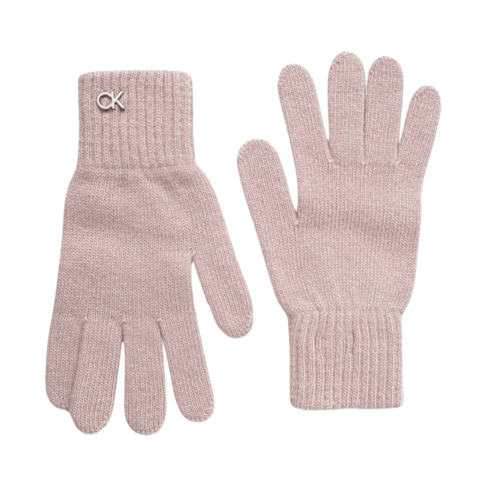 Calvin Klein Wollen Handschoenen Rozen Metalen Logo Instap Sluiting Pink Dames
