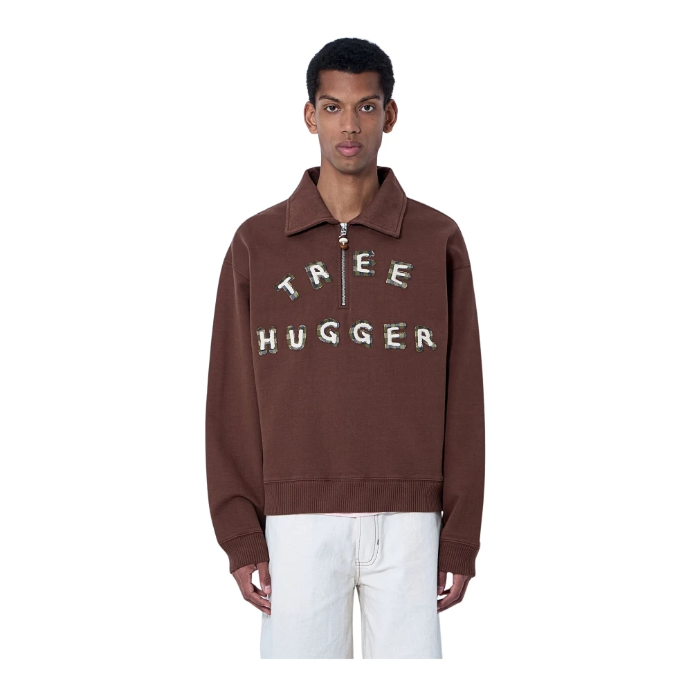 Story Mfg. Brown Half-Zip Collared Sweatshirt - Male - Zip-Throughs - M - Sweatshirts & Hoodies
