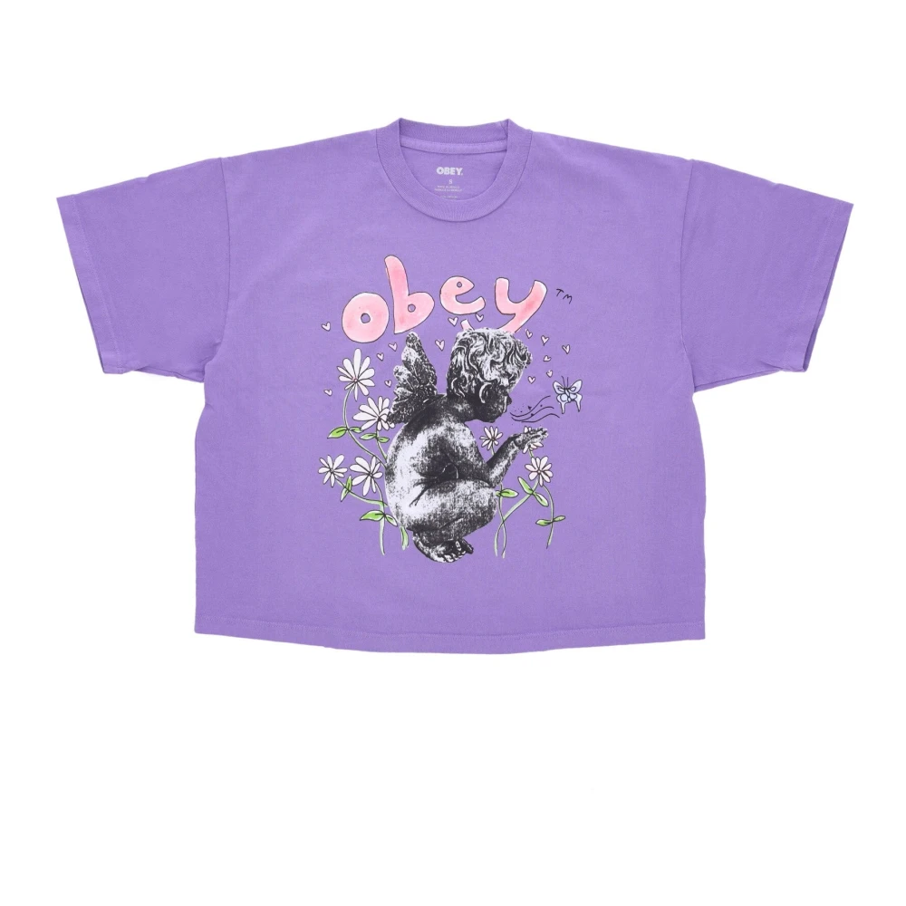 Obey Paarse Bloem Tuinkabouter Crop Tee Purple Dames