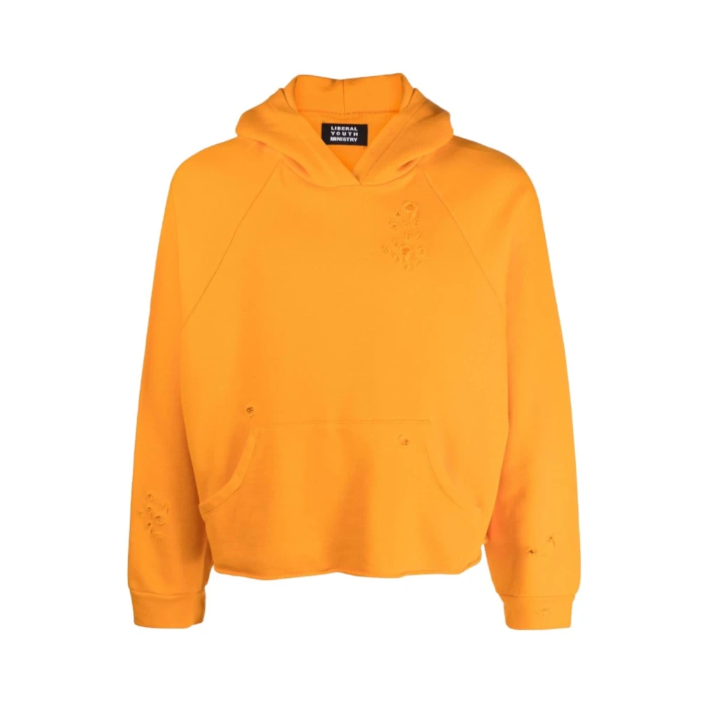 Liberal Youth Ministry Distressed Hoodie Stickad med Lifeguard Print Orange, Herr