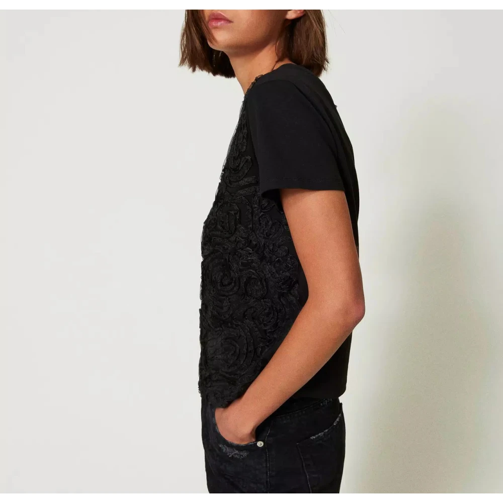 Twinset Geborduurd Organza T-shirt Black Dames