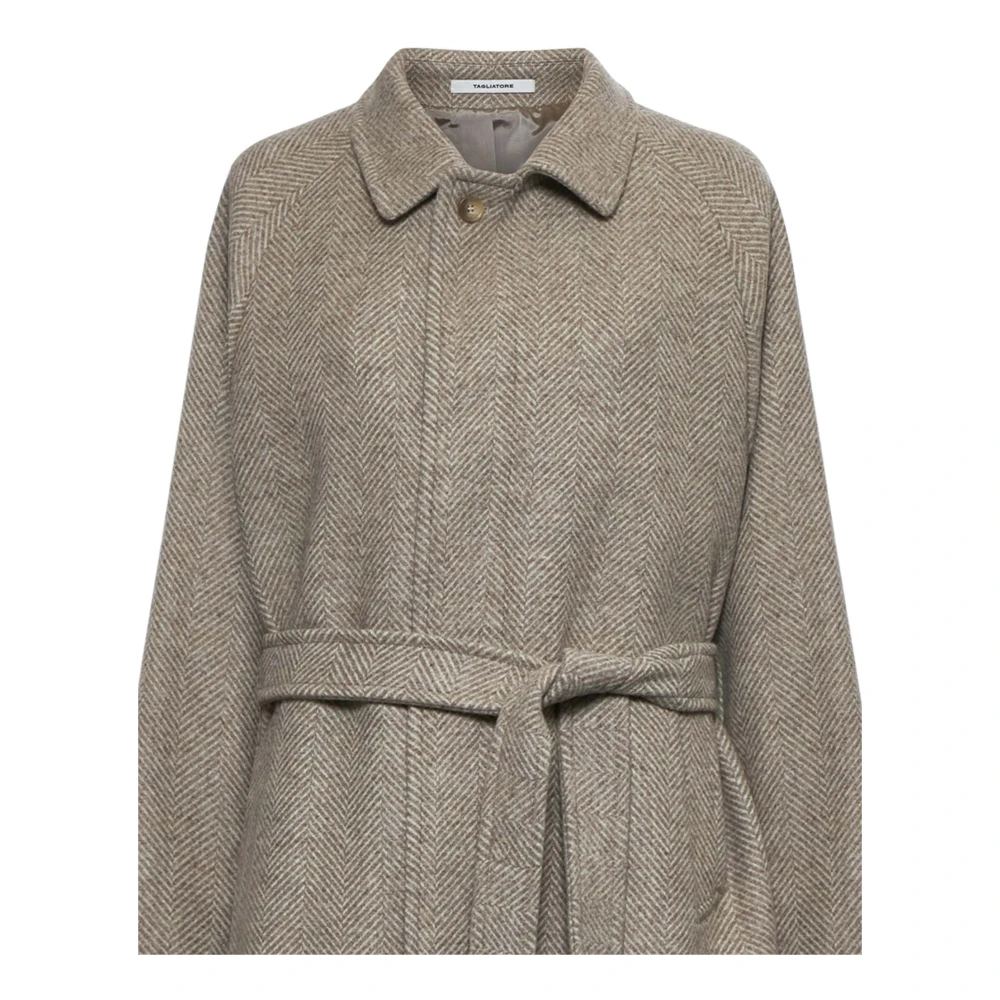 Tagliatore Duifgrijs Visgraat Wol Kasjmier Jas Beige Heren
