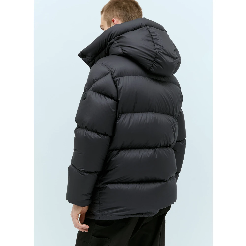 Moncler Mat Zwarte Donsjas met Capuchon Blue Heren