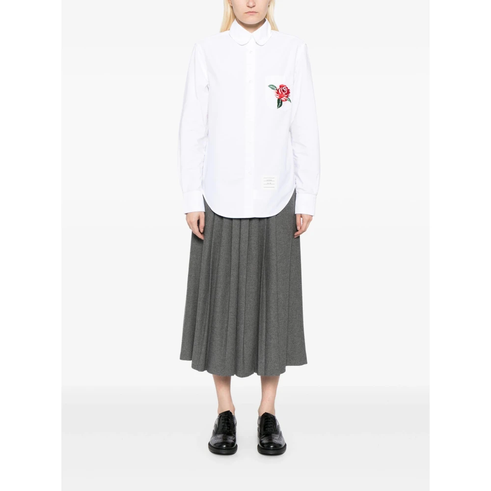 Thom Browne Geborduurde Bloem Ronde Kraag Shirt White Dames