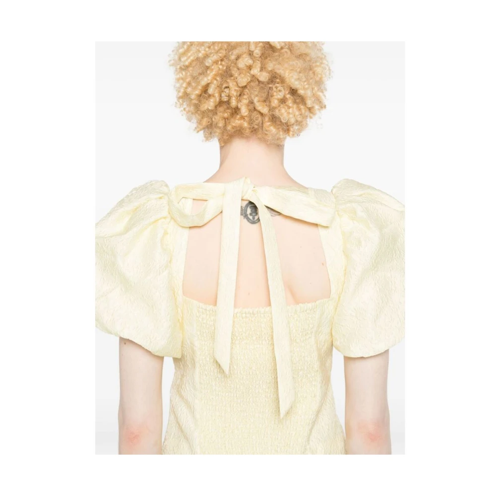 Self Portrait Bloemen Cloqué V-Hals Jurk Yellow Dames