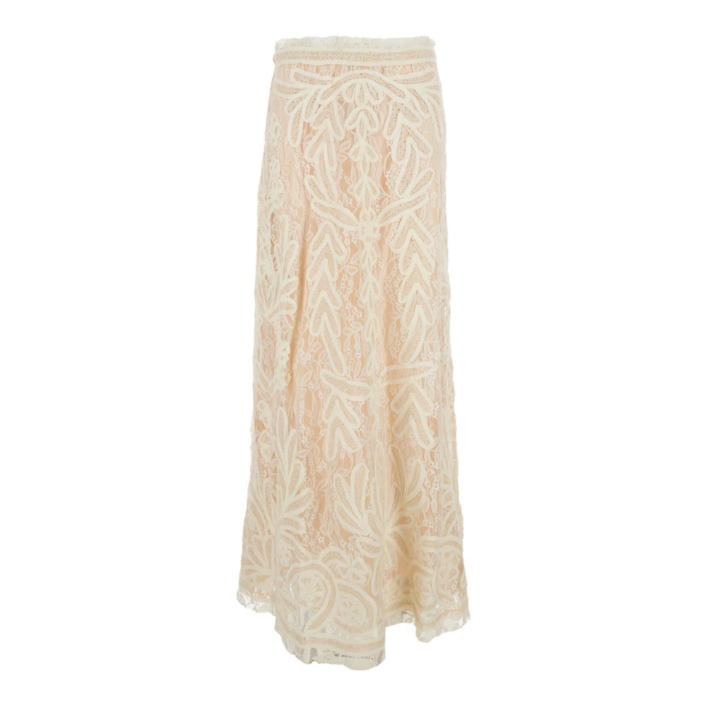 P.a.r.o.s.h. Beige Lange Rok met Kantborduursel Beige Dames