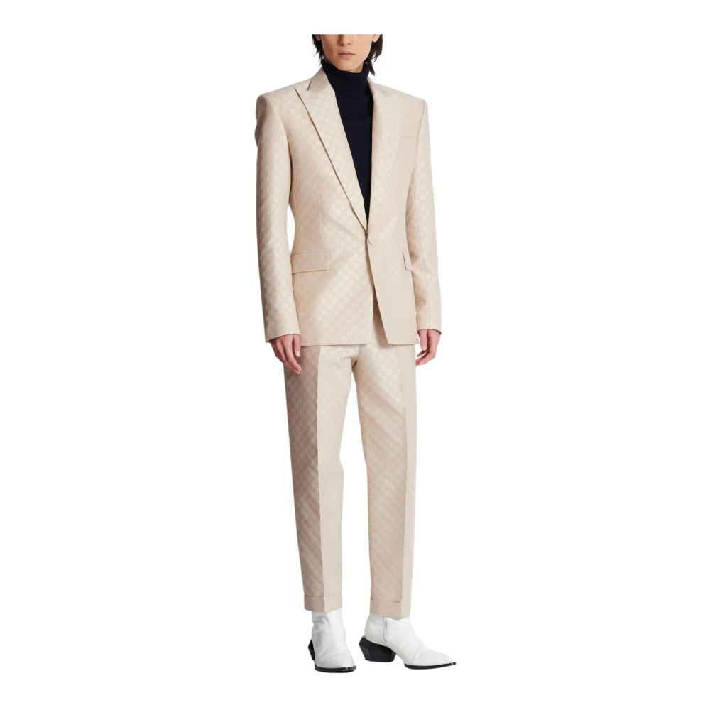 Balmain 1-button jasje in PB Labyrinth jacquard Beige Heren