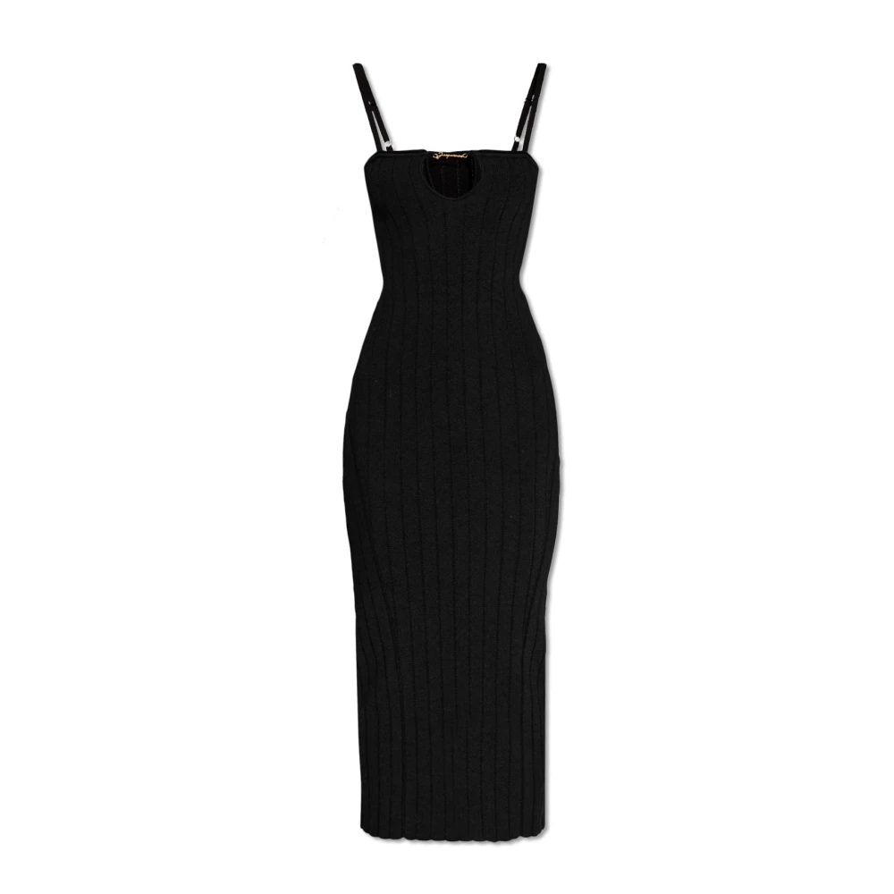 Jacquemus Women's Black Midi Dresses, M, Sierra Ribbed Slip Dress