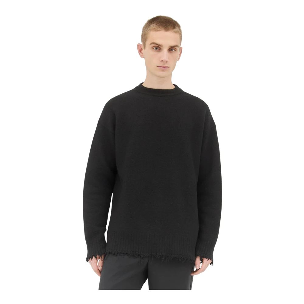 Jil Sander Frayed Crewneck Wollen Trui Black Heren