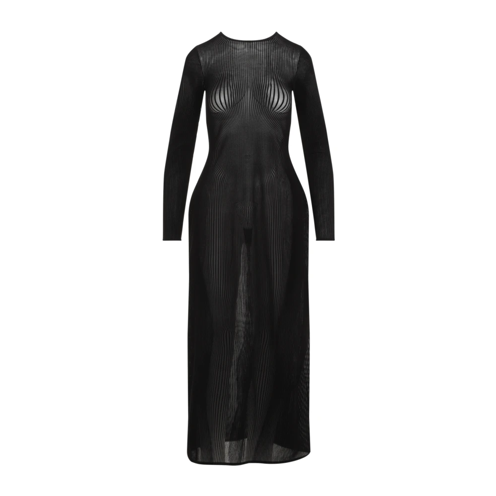 Jean Paul Gaultier Zwart Mesh Lang Flocked Jurk Black Dames