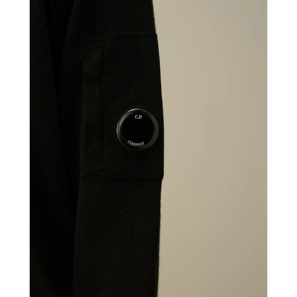C.P. Company Zwarte Lamswollen Ronde Hals Trui Black Heren