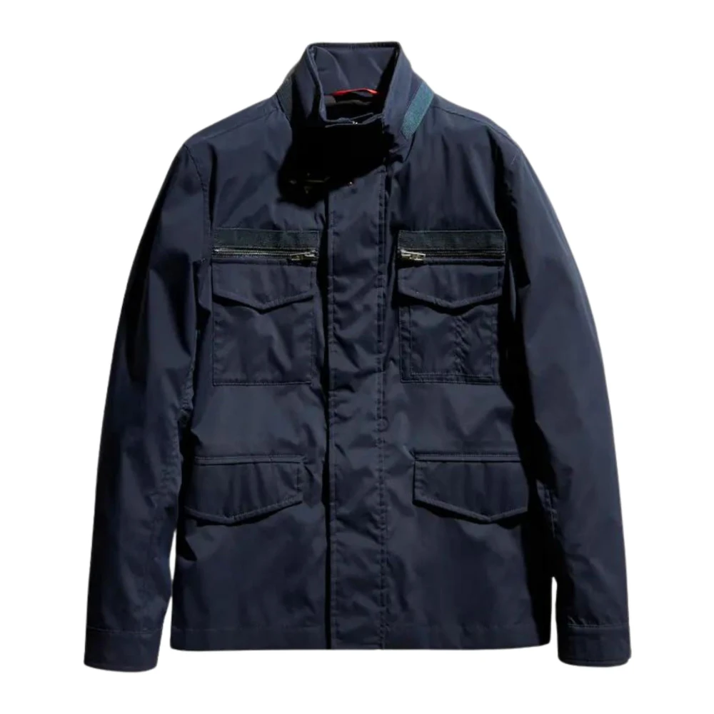 Blå Field Jacket med Avtagbar Hette