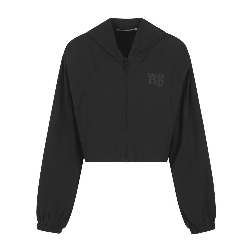 Alexander wang Zwarte Hooded Cropped Rits Jas Black Dames