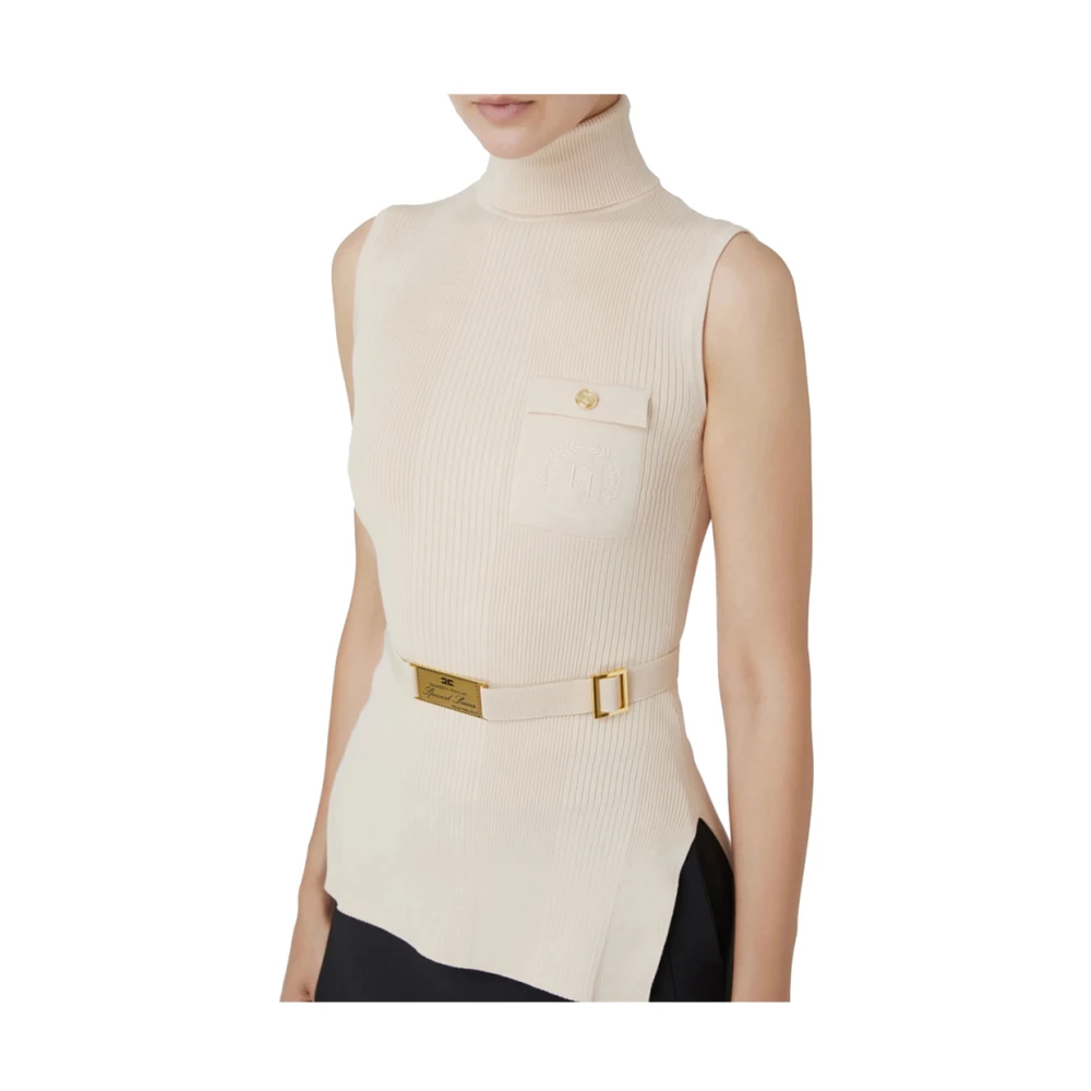 Elisabetta Franchi Geribbelde coltrui met logozak Beige Dames