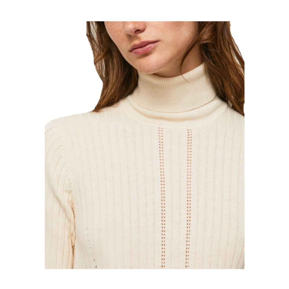 Pepe Jeans Geribbeld Jersey Top voor Vrouwen Beige Dames