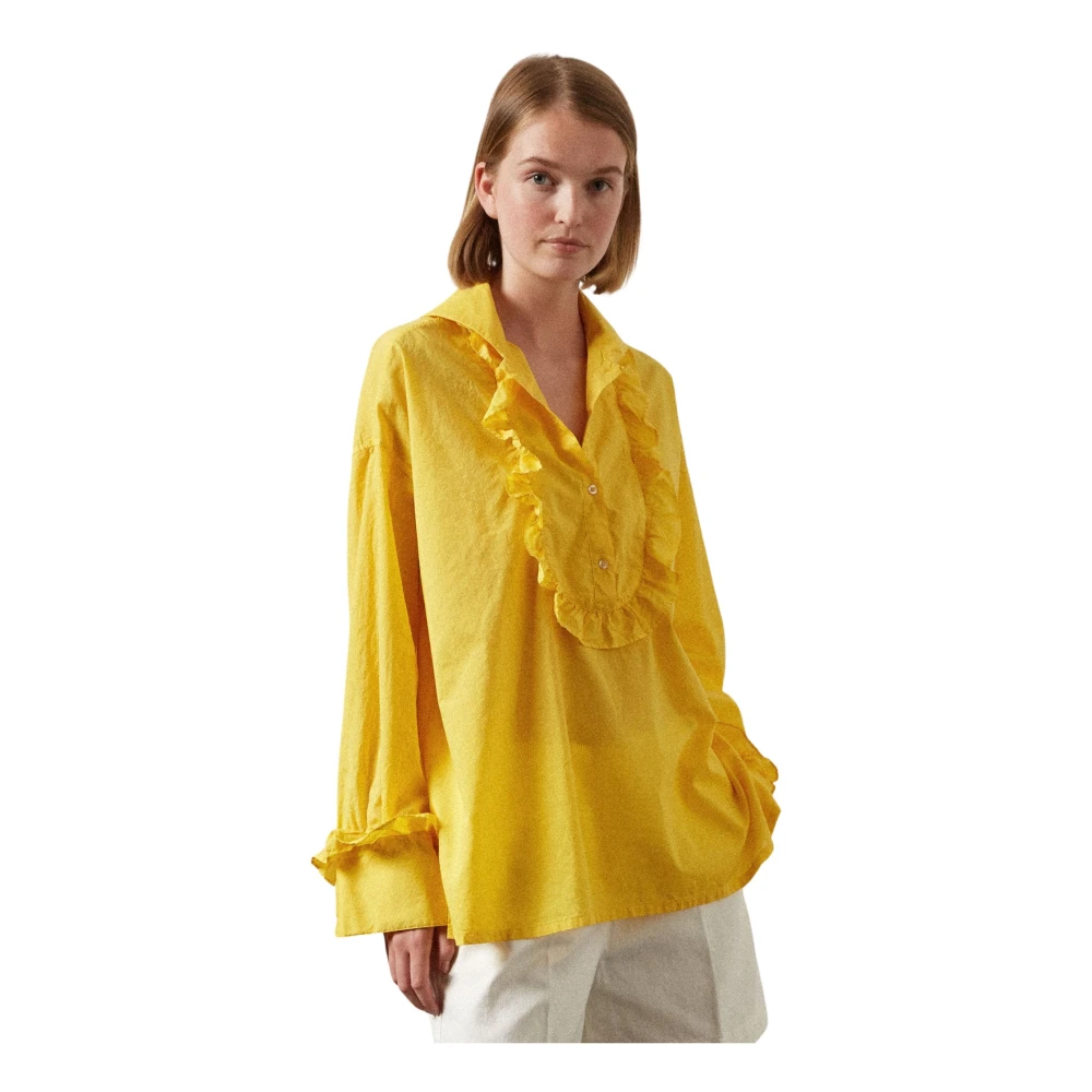 Massimo Alba Katoenen Voile Polo Shirt met Ruches Yellow Dames