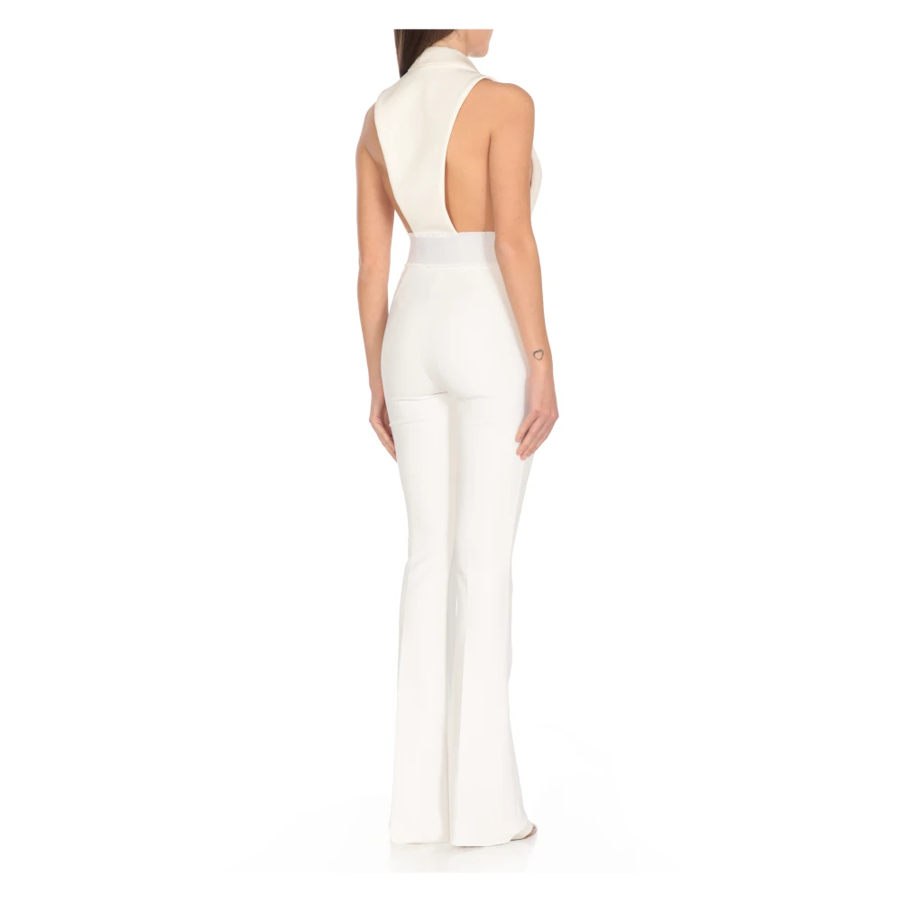 Elisabetta Franchi Ivoor Mouwloos Vest met Peak Revers Beige Dames