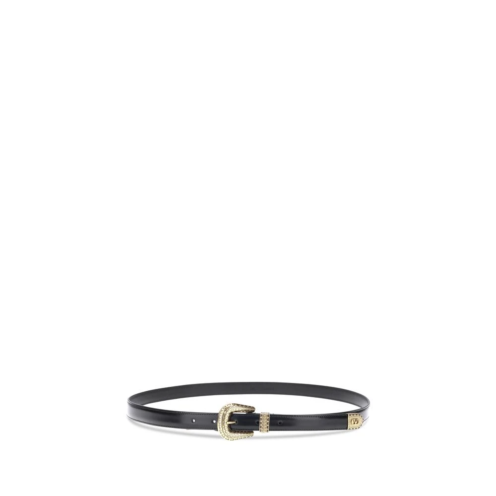 Valentino Garavani Black Belts, Male, 90 Cm, Gold Vlogo Leather Belt