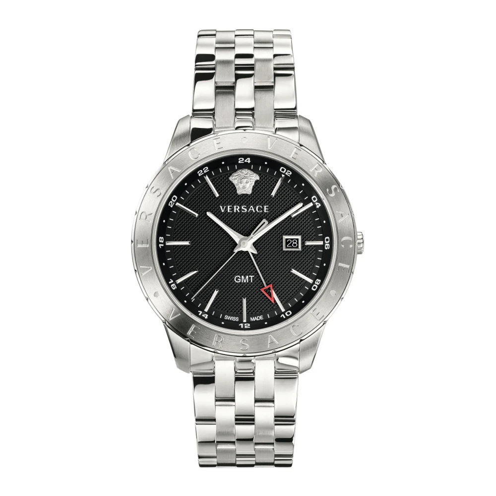 Versace Men's Silver/Black Stainless Steel Bracelet Dial Gmt Watch