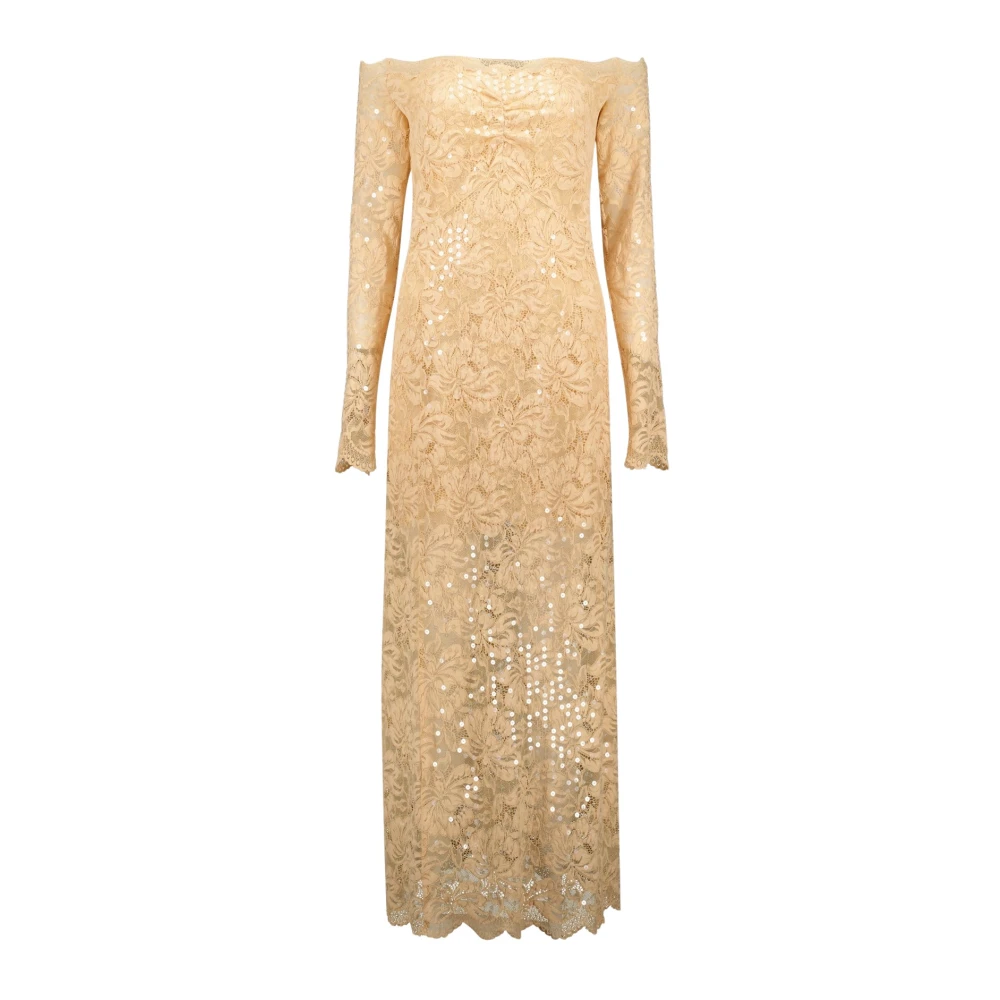 Rabanne Vrouw Beige Kleedjes Dames, S, Elegante Kant Maxi Jurk