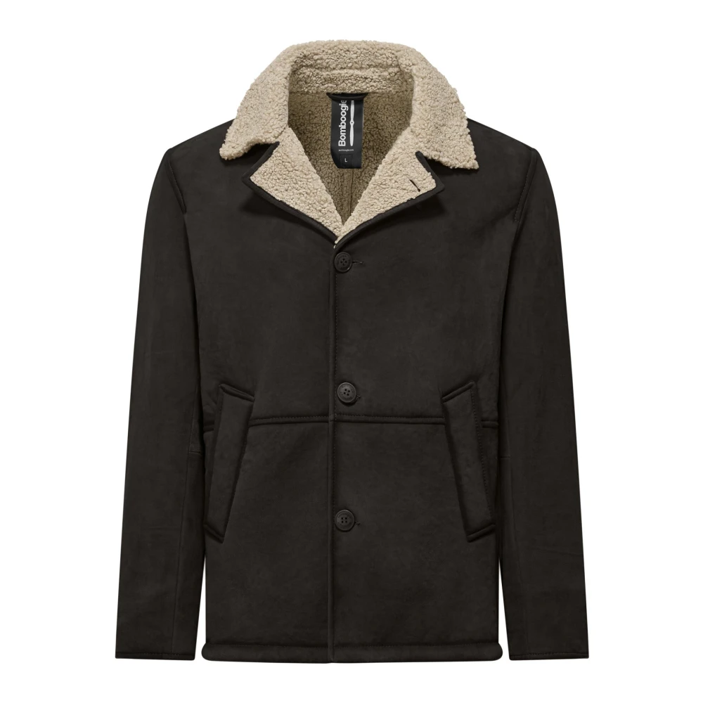 BomBoogie Sherpa-effect Leren Jas met Knopen Brown Heren