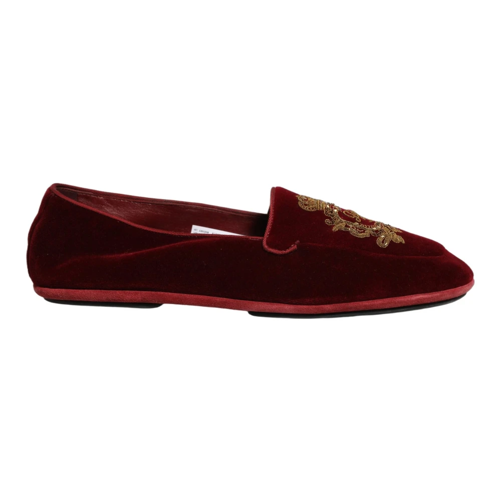 Dolce & Gabbana Velvet Slippers With Crown Embroidery - Male - Loafers - Brown - 10 Uk - Shoes