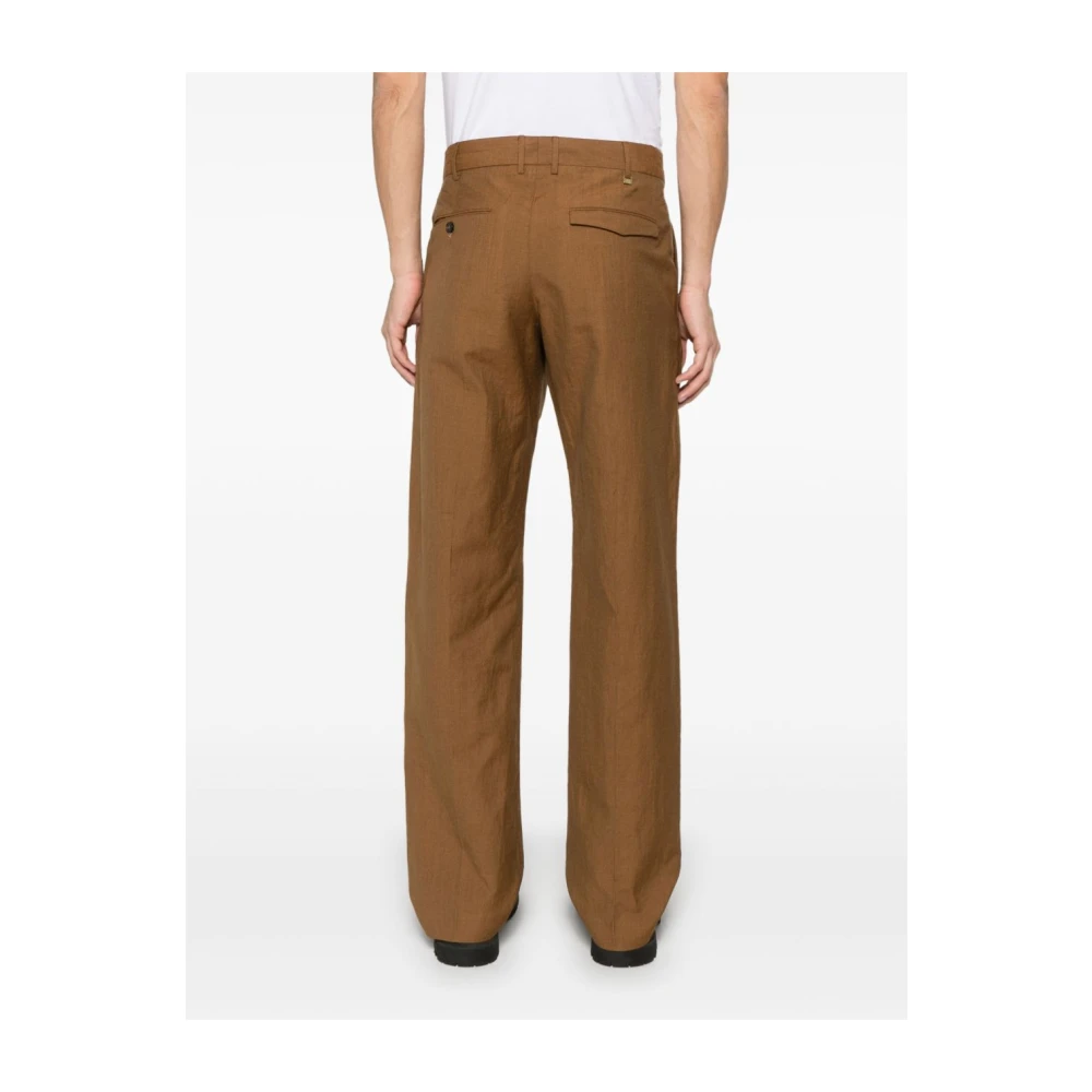 PT Torino Bruine broek met voorknoopsluiting Brown Heren