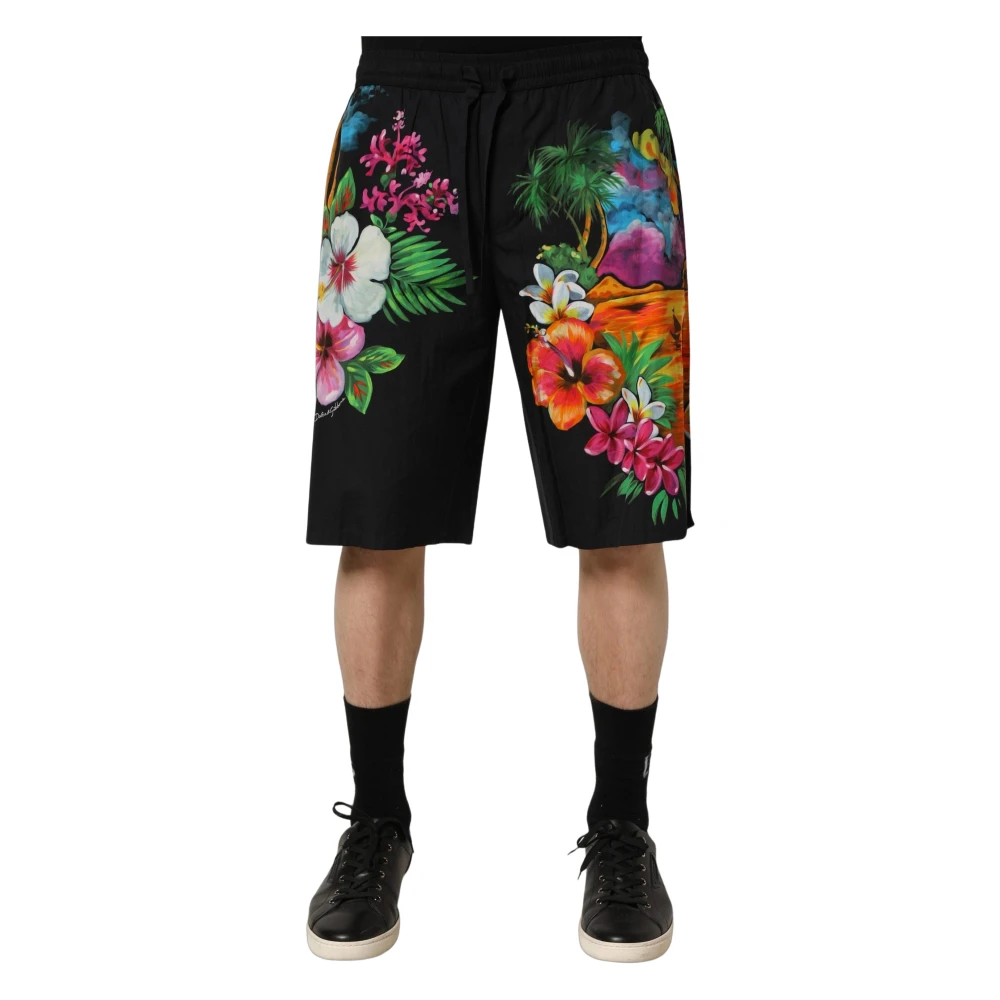 Dolce & Gabbana , Casual Shorts, Male, Black, S, Cotton Tropical Floral Bermuda Shorts