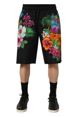 Bomullshorts med tropiskt blommönster