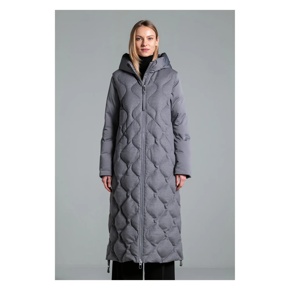 Duno Lange Puffer Parka Jas voor Vrouwen Gray Dames