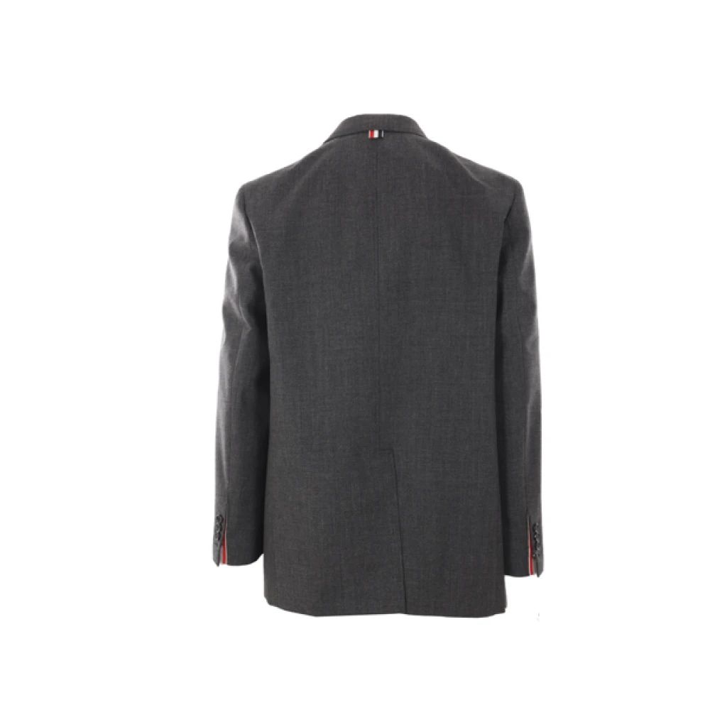 Thom Browne Donkergrijze Wol Single-Breasted Jas Gray Heren