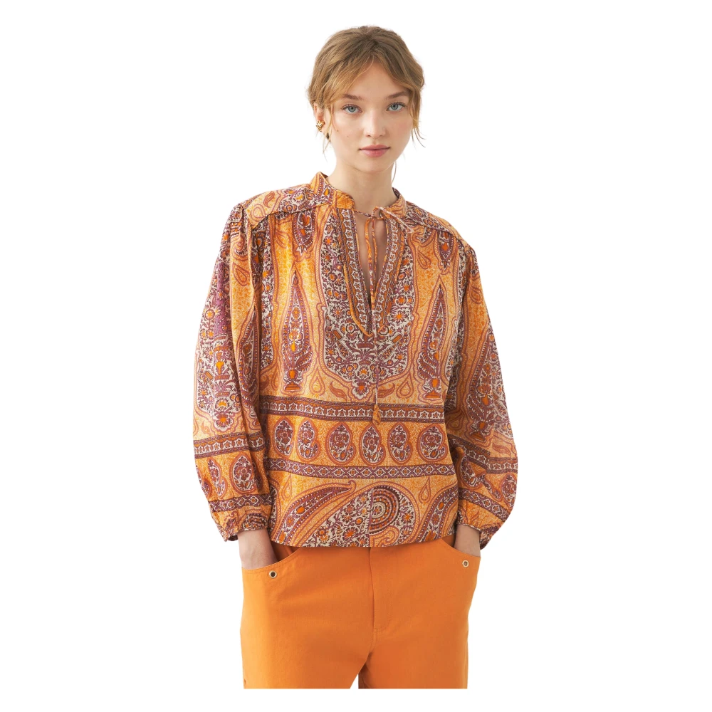 Antik batik Katoenen paisley print top Tajar oranje