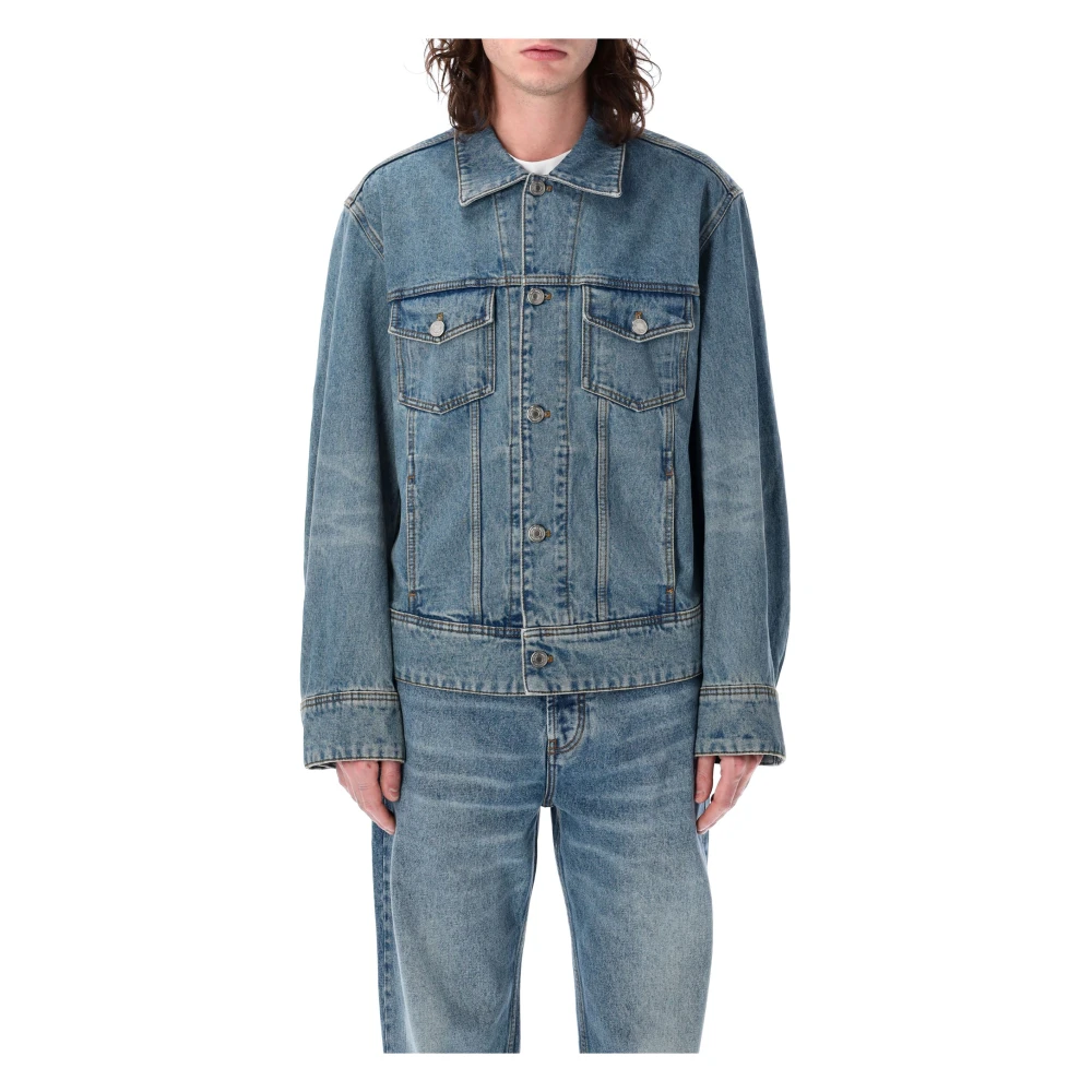 Ami Paris Blauwe Denim Truckerjack met Unieke Details Blue Heren
