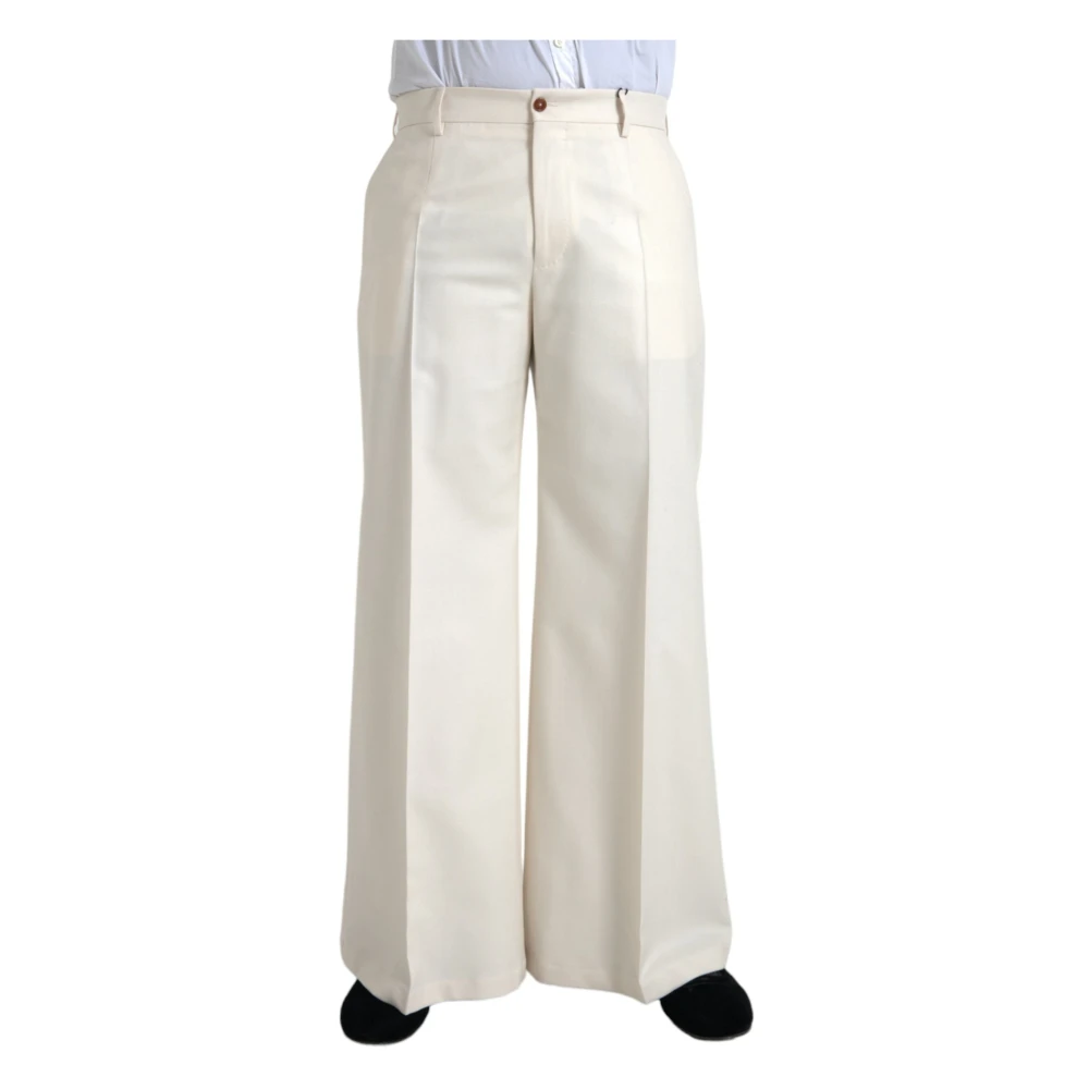 Dolce & Gabbana Off White Wol Wijde Pijp Broek White Heren