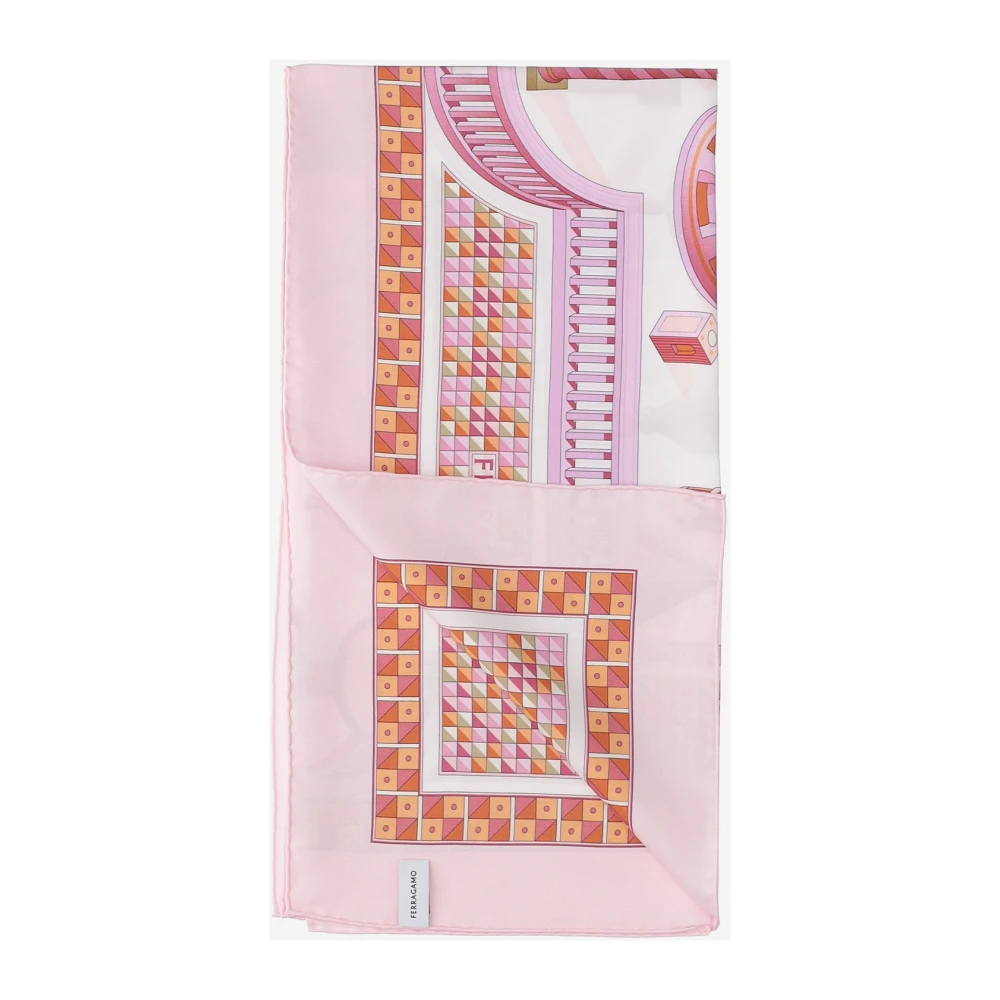 Salvatore Ferragamo Roze Zijden Nadir Print Vierkante Sjaal Multicolor Dames