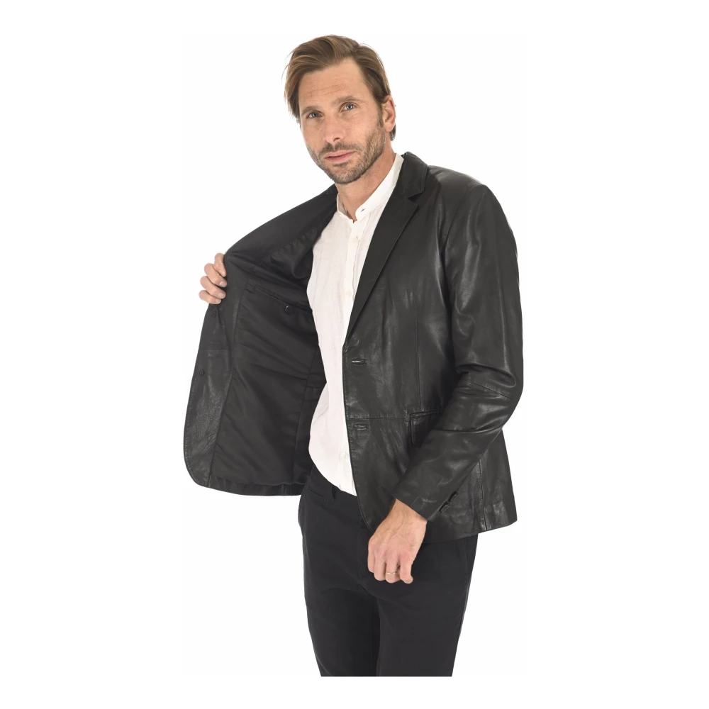 La Canadienne Zwarte Leren Heren Blazer Eco-Vriendelijk Black Heren