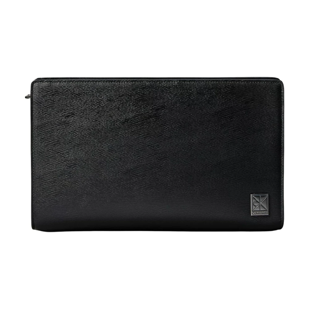 Calvin Klein Men's Black Saffiano Emblem Zip Pouch With Handle
