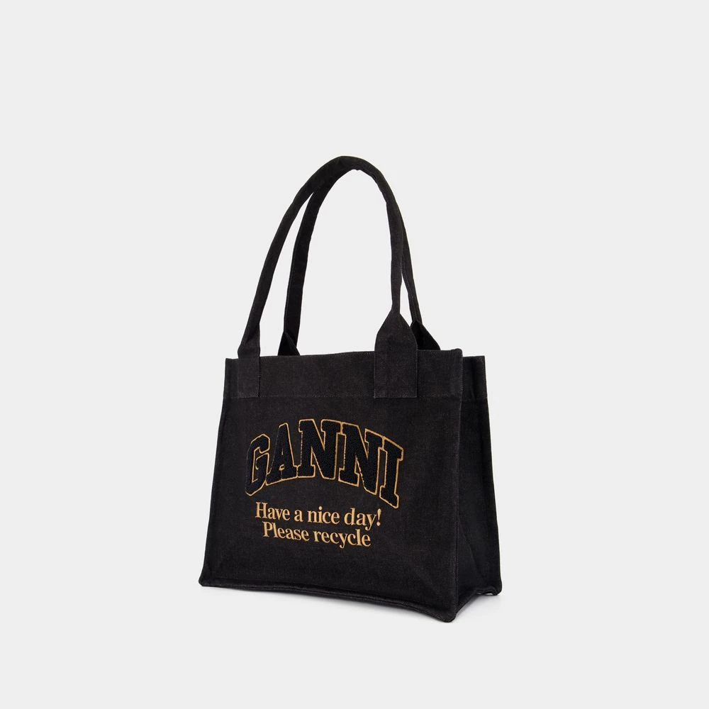 Ganni Zwarte Katoenen Shopper Tas Black Dames