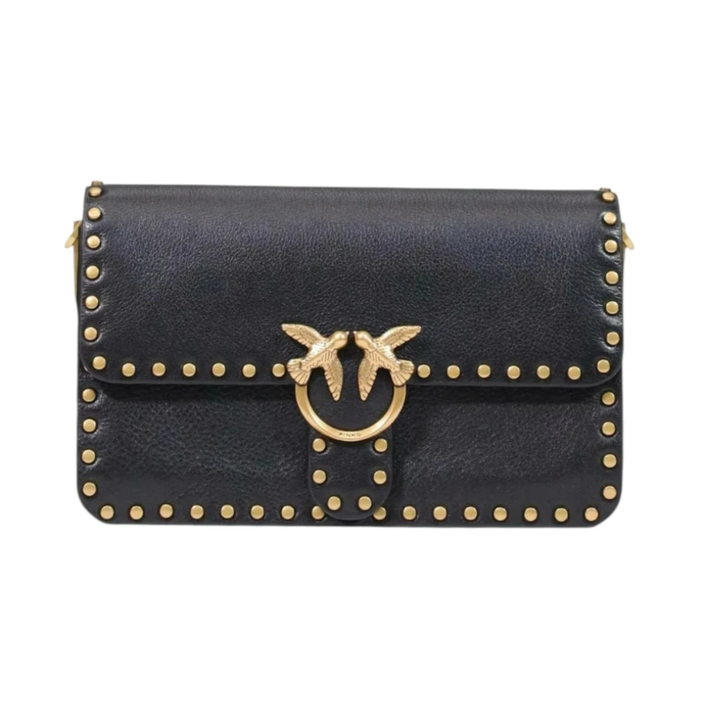 Pinko Women's Black - Medium Love One Slouchy Crossbody Bag In Leather With Studs - Image 4