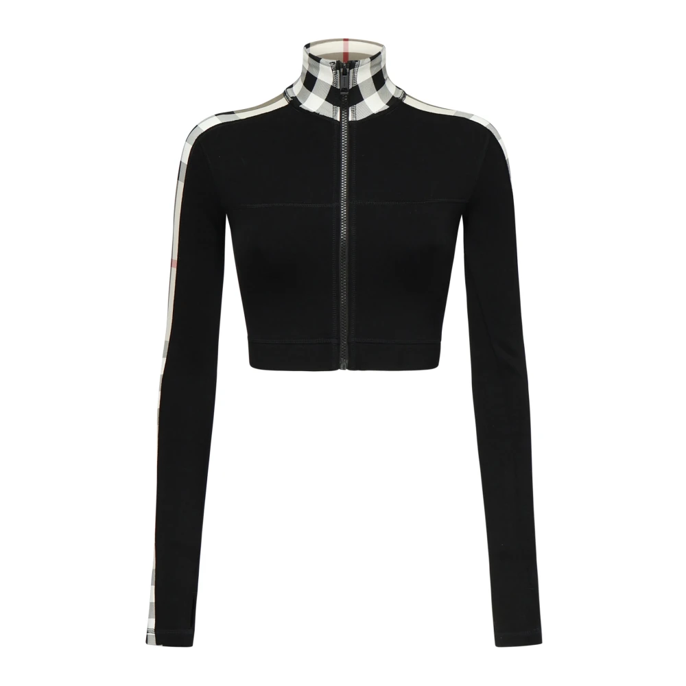 Cropped Check Trim Stretch Jersey Zip Top - Burberry - Modalova