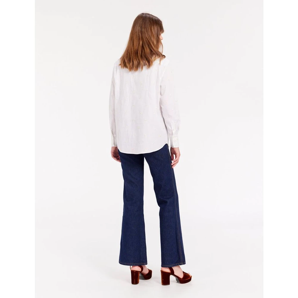 Ines De La Fressange Paris Geborduurd wit overhemd tijdloze stijl White Dames