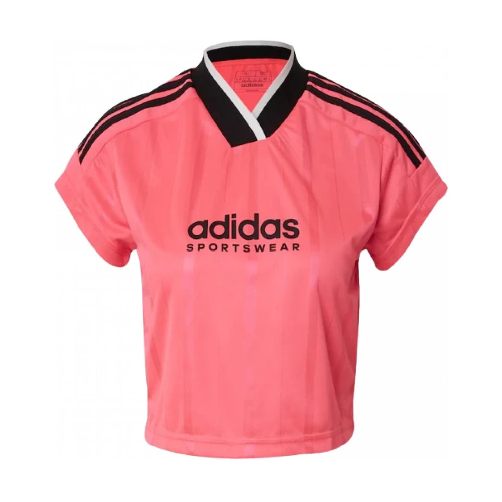 Adidas Gerecycled polyester T-shirt met gesneden kraag Pink Dames