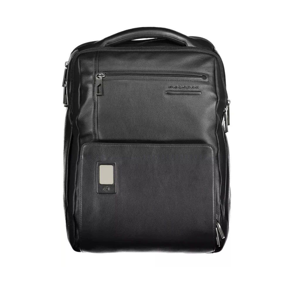 Piquadro Zwarte Leren Rugzak met Meerdere Comparti ten Black Unisex
