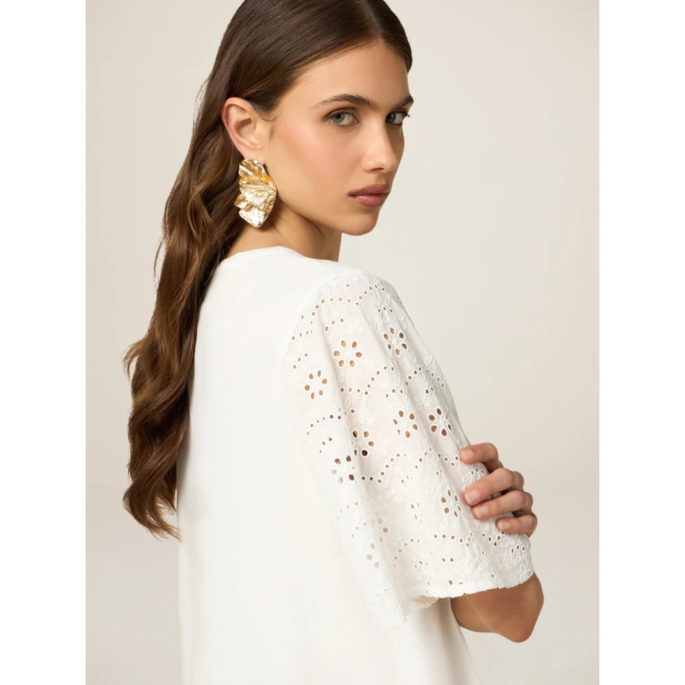 Oltre Kanten Mouw T-shirt White Dames