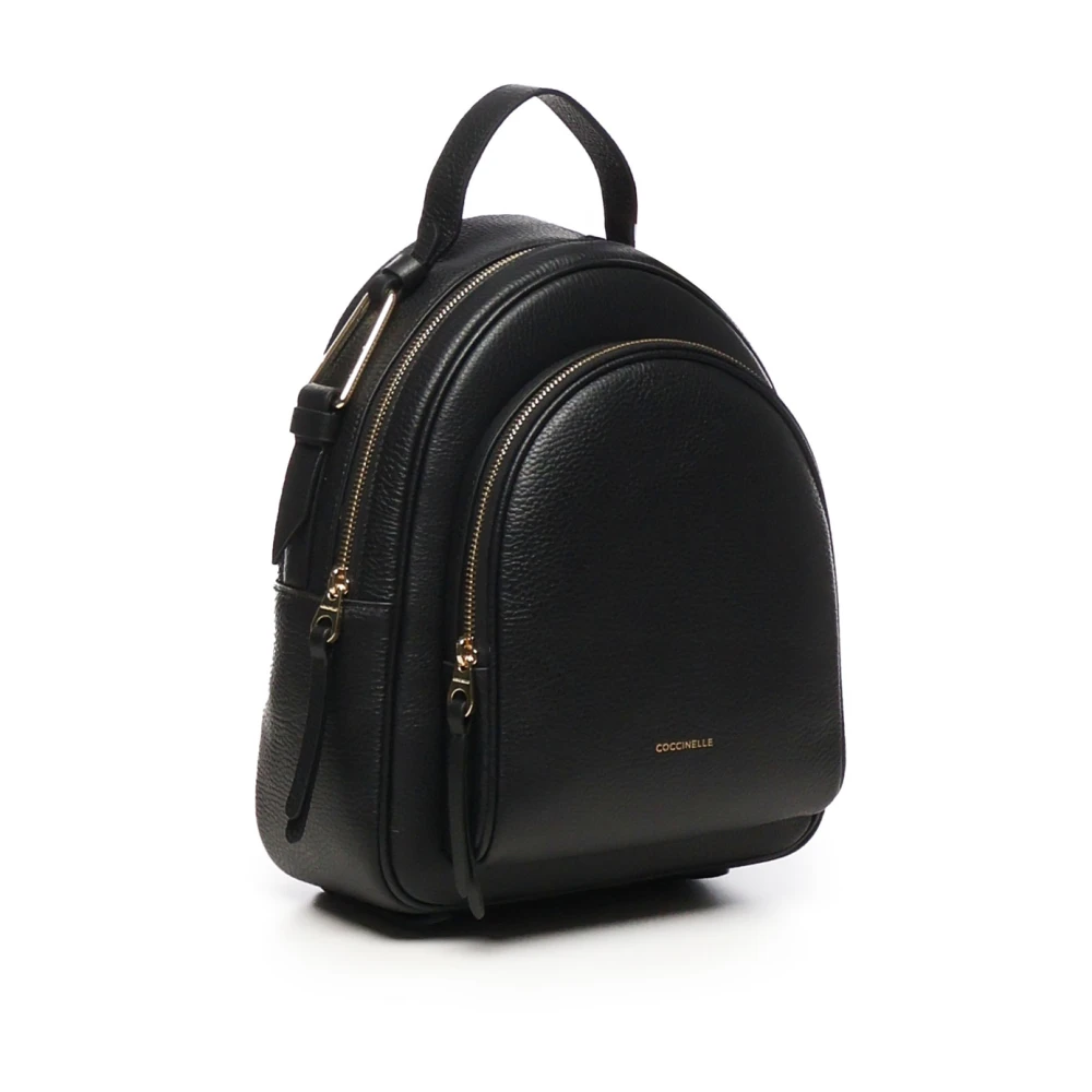 Coccinelle Zwarte Leren Rugzak Rits Sluiting Black Dames