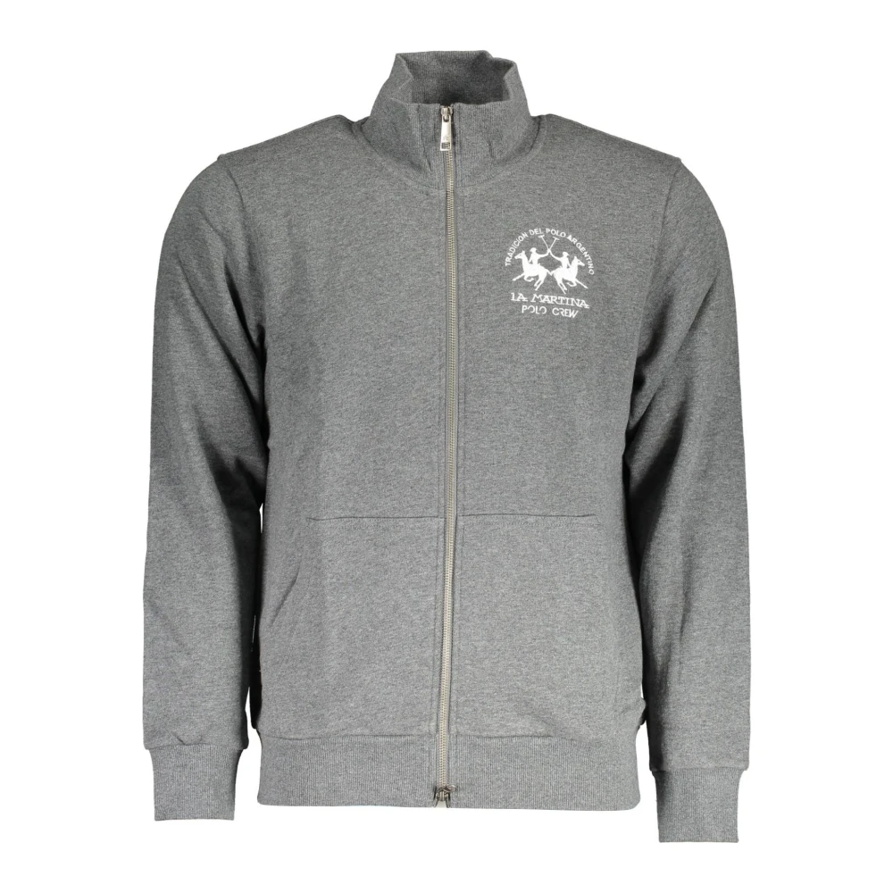 La Martina Men's Gray Zip-Throughs, S, Zip-Up Jumper With Embroidery