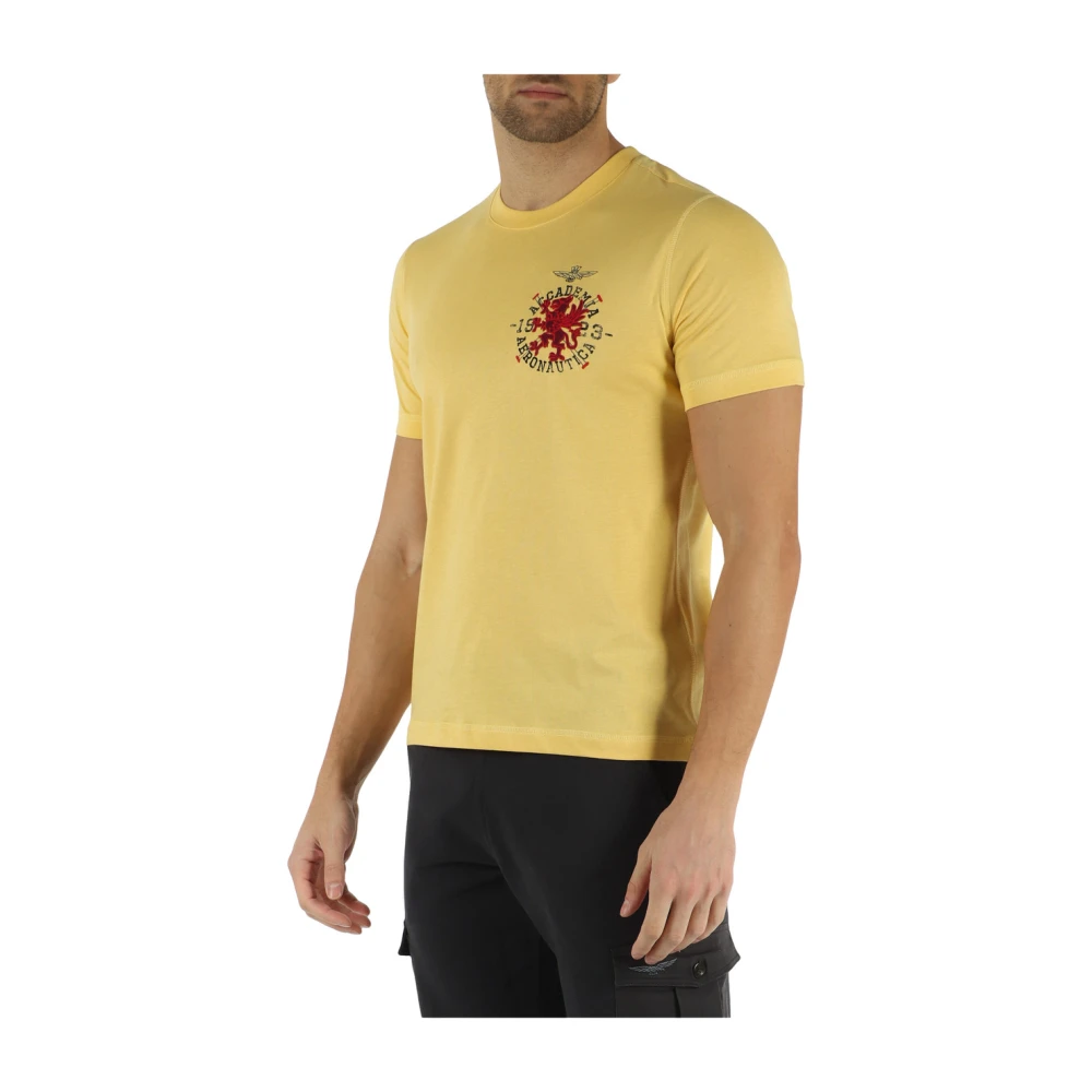 aeronautica militare Katoenen T-shirt met Voorlogo Borduursel Yellow Heren