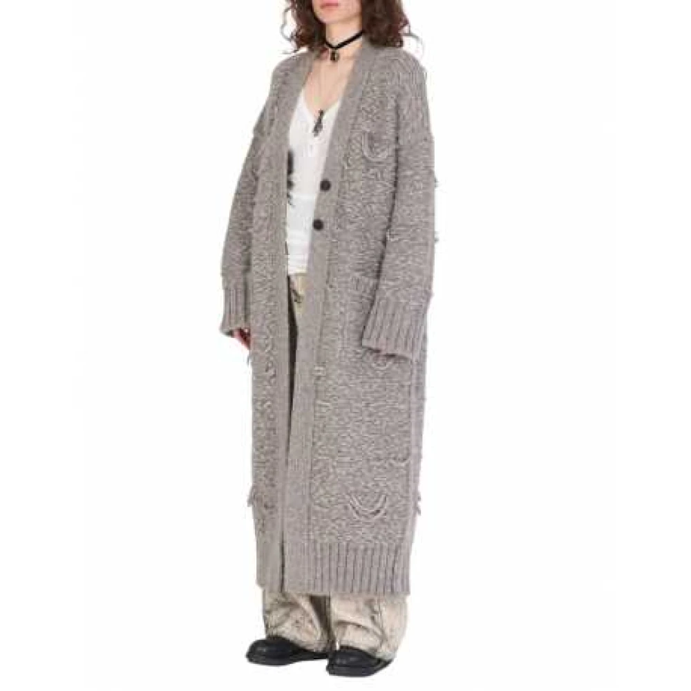 Isabel Benenato Onregelmatige Gebreide Alpaca Jas Taupe Gray Dames