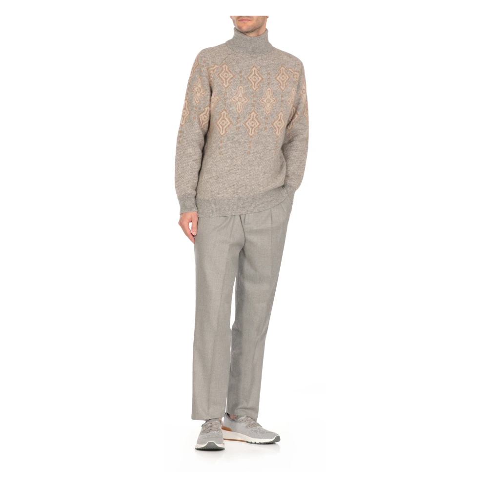 BRUNELLO CUCINELLI Grijze Alpaca Blend Geometrische Trui Gray Heren
